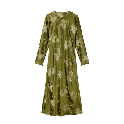 缎面提花盘扣醋酸连衣裙