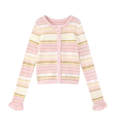 ablueberry粉色条纹针织开衫女