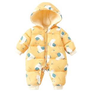 婴儿冬季连体衣宝宝冬装棉服外出抱衣棉袄夹棉加绒加厚羽绒棉衣男