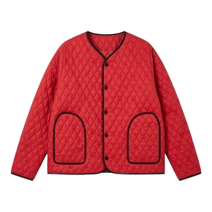 男士新中式国风棉袄男款2025新款冬季保暖红色薄棉衣冬装纯色外套