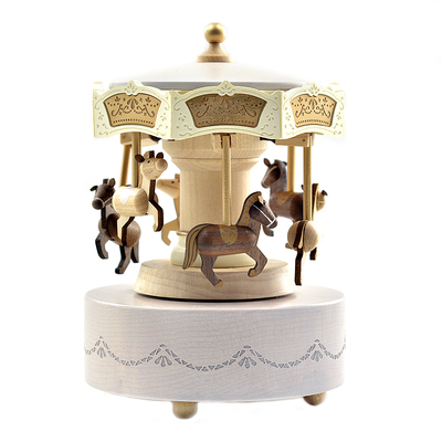 台湾创意实木旋转木马婚礼八音盒