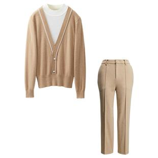 颜域高级感冬装搭配一整套2025新款女装针织衫裤子两件套休闲套装