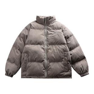 TIRED国潮格子运动棉衣冬季新款情侣学院风加厚外套保暖百搭棉服