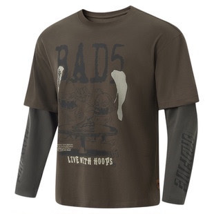 李宁男子2024冬季新款反伍E宽松运动休闲长袖文化衫AHSU983