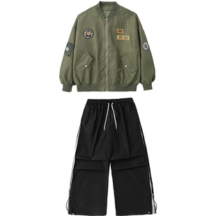 儿童酷帅街舞潮服男女童飞行员夹克嘻哈hiphop架子鼓走秀表演出服