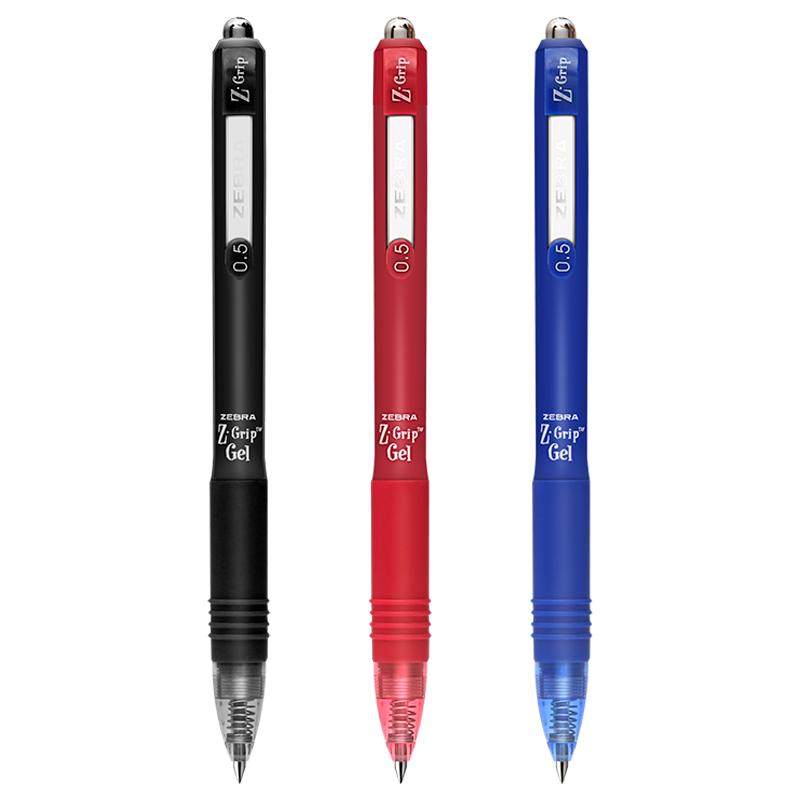 日本ZEBRA斑马JJ3中性笔 ZGrip按动水笔0.5mm学生用黑红蓝笔中性笔简约办公签字笔大容量笔芯碳素签字书写用