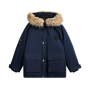 TIRED美式中长款大毛领工装棉衣情侣款户外加厚棉服休闲保暖外套