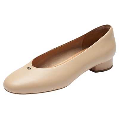 莱尔斯丹红色粗跟羊皮单鞋小皮鞋