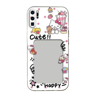 可爱KT猫相框可放照片适用于华为p30Pro手机壳p30镜头全包磨砂防摔软壳VOGAL00保护套直边小卡创意新款手机套