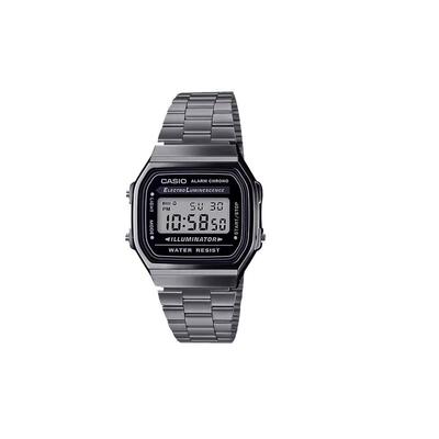 【自营】卡西欧黑色表盘不锈钢表带光电石英手表A168WGG-1B