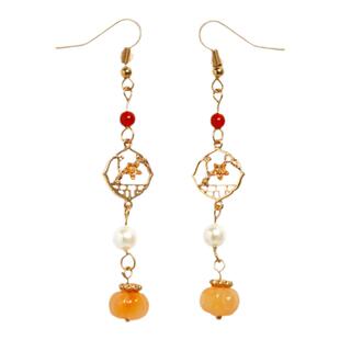 画小楼 汉服配饰复古风玛瑙耳环女耳钩款耳夹无耳洞复古耳坠耳饰