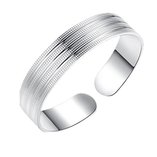 银手镯999纯银女宽欧美时尚开口银镯子正品民族风送女友生日礼物