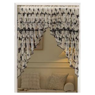 美式复古蕾丝卧室隔断帘半截厨房拱形帘三角遮挡帘门帘飘窗咖啡帘