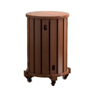 实木圆凳可叠放凳子带滑轮家用餐凳茶几凳客人备用凳叠叠乐中古风