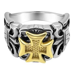 【黑度官方】钛钢戒指不掉色防过敏做旧间金十字图腾男生女情侣款