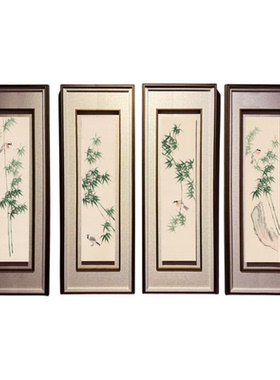 中式竹报平安花鸟国画四条屏