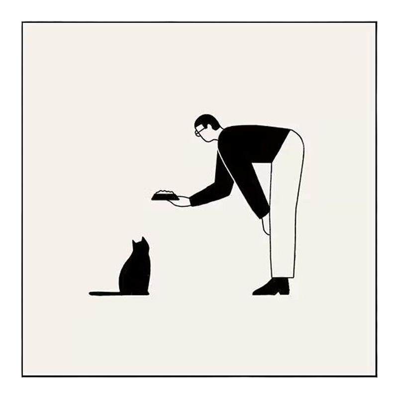 宠物猫咪黑白卡通人物挂画波普风