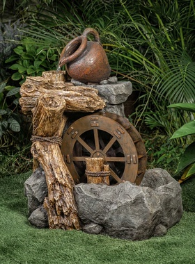 仿石假山流水生财喷泉摆件户外阳台花园庭院循环水车落地景观装饰