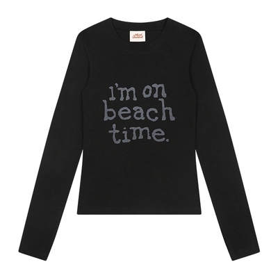 海滩标语竹节纹打底衫