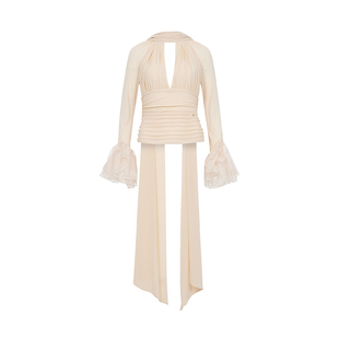 Sheer Luck Nina挂脖V领修身显瘦飘带高级感截短式百搭打底上衣