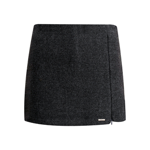 Liilou clean fit 拉链开衩 复古气质加厚毛呢高腰侧开衩A字短裙