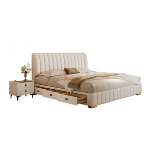 馨佰利真皮床中古风主卧大床家用高端大气轻奢卧室双人床新款婚床