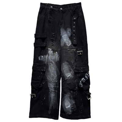 Miub美式摇滚多口袋工装牛仔裤秋