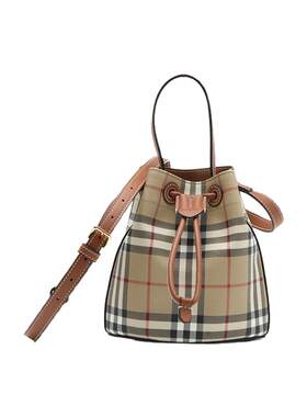 【自营】BURBERRY/博柏利新品经典格纹抽绳女士手提单肩斜挎包