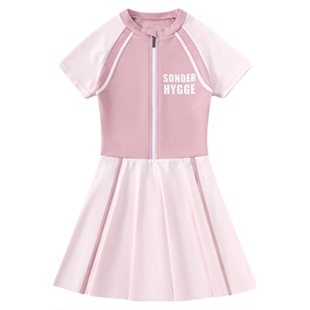 儿童泳衣女童连体短袖2025新款大童初中生游泳衣专业训练温泉泳装