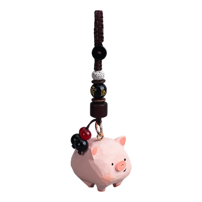 手工木雕小猪桃木梅花钥匙扣编织钥匙扣