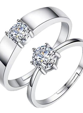 情侣戒指一对男女款活口仿莫桑钻戒指环对戒镀纯银s925高级感设计