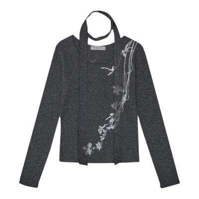 eihey诶嘿2026春季蝴蝶花上衣显身材打底衫内搭T恤围巾设计感套装