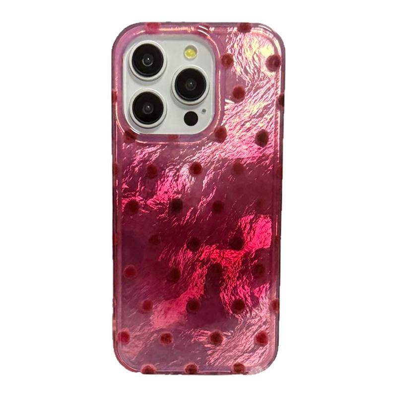 甜美锡纸纹莓粉色波点适用iPhone17promax苹果15手机壳14promax新款13创意16pro全包防摔12挂饰