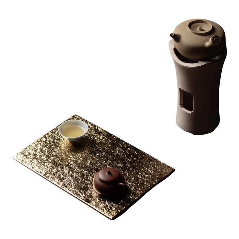 植述 天然乌金石金箔大号茶盘家用轻奢高级感干泡盘茶台茶具配件