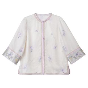 JINYU矜羽(紫霞)新中式桑蚕丝上衣女暗纹提花云朵感春夏薄款