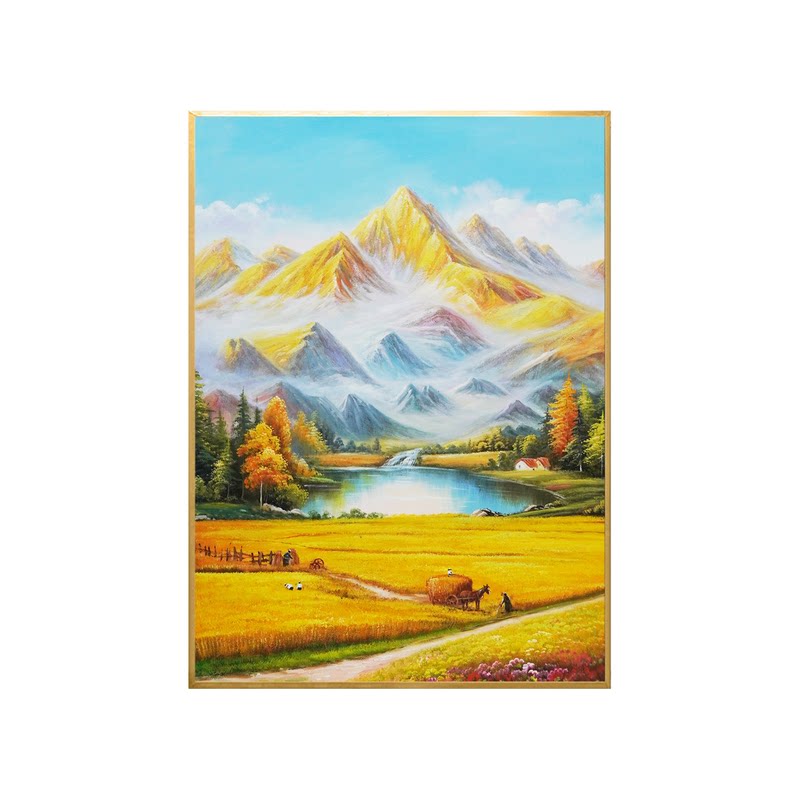 金山聚宝盆手绘油画丰收风景雪山轻奢餐厅入户走廊挂画玄关装饰画