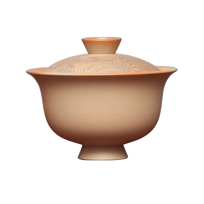 建水紫陶白泥两才盖碗茶水具