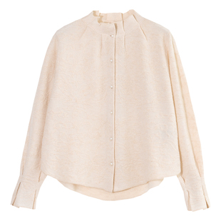 GESGOO慵懒法式半高领木耳边微喇提花山羊绒毛衣女秋冬长袖针织衫