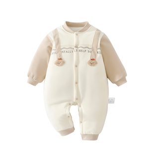 婴儿衣服秋冬夹棉连体衣婴幼儿宝宝a类纯棉薄棉保暖哈衣冬天男宝8