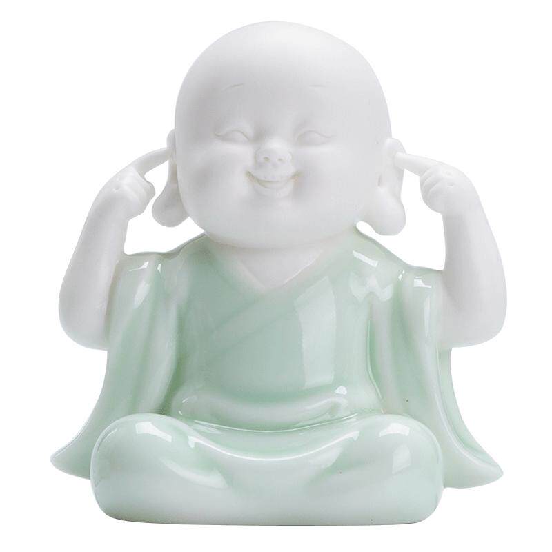 久造中式四不小和尚茶宠摆件创意茶室桌面装饰陶瓷小沙弥玄关摆设