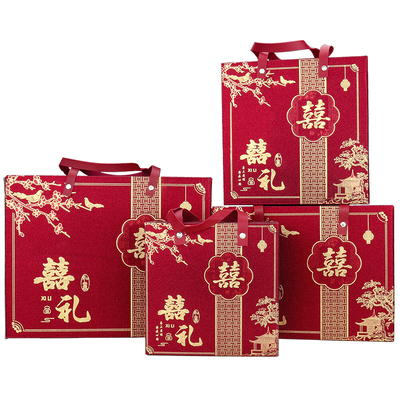 喜糖盒子结婚金葱磨砂手提平顶盒