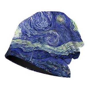 梵高名画向日葵罗纳河上的星夜麦田满印包头帽子男女保暖套头棉帽