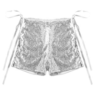 High-rise sequin sexy lace-up shorts高腰亮片镂空性感绑带短裤