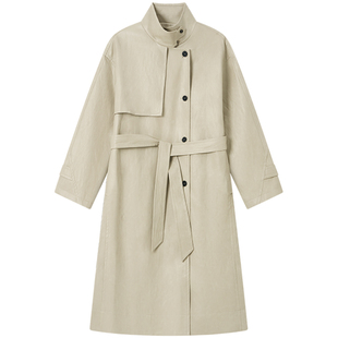 Halo Luu灰白色皮风衣外套女春秋韩系油蜡皮气质高级感中长款大衣