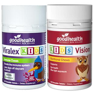 goodhealth免疫嚼嚼乐益生菌60粒+蓝莓叶黄素儿童护眼维生素60粒