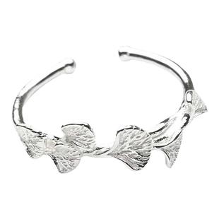 银杏叶设计感开口戒指女通体S999足银纯银时尚个性森系小清新小众