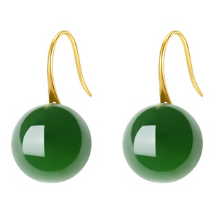 天然俄料碧玉菠菜绿高跟鞋耳环女款18K金和田玉珠子高级耳坠耳饰