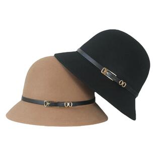 帽子女冬款羊毛呢渔夫帽女秋冬圆顶盆帽英伦礼帽法式帽子女款百搭