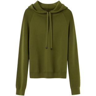 【羊毛】LANCY/朗姿2025冬新款休闲连帽抽绳针织衫女简约百搭上衣