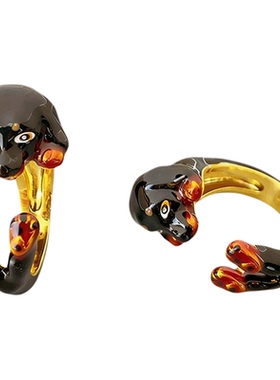 时尚可爱小狗造型珐琅釉个性戒指